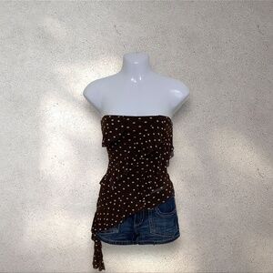 Y2K Thirty/Thirty Chocolate Polka Dot Ruffle Bandeau Top